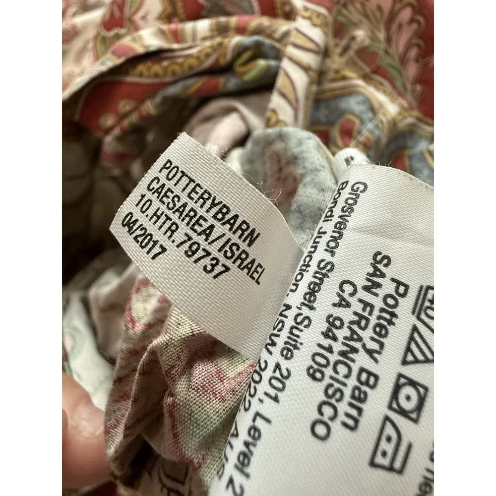 POTTERY BARN King Duvet Cover CHARLIE Paisley Floral Rust Green Cream Organic